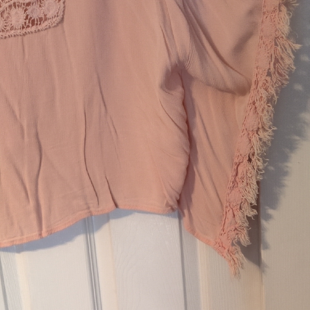 No Boundaries Blush Lace Accent Women's Blouse - Picture 3 of 6